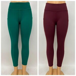 2 Pcs Women's High Waisted Yoga Leggings with Pockets, Green and Burgundy